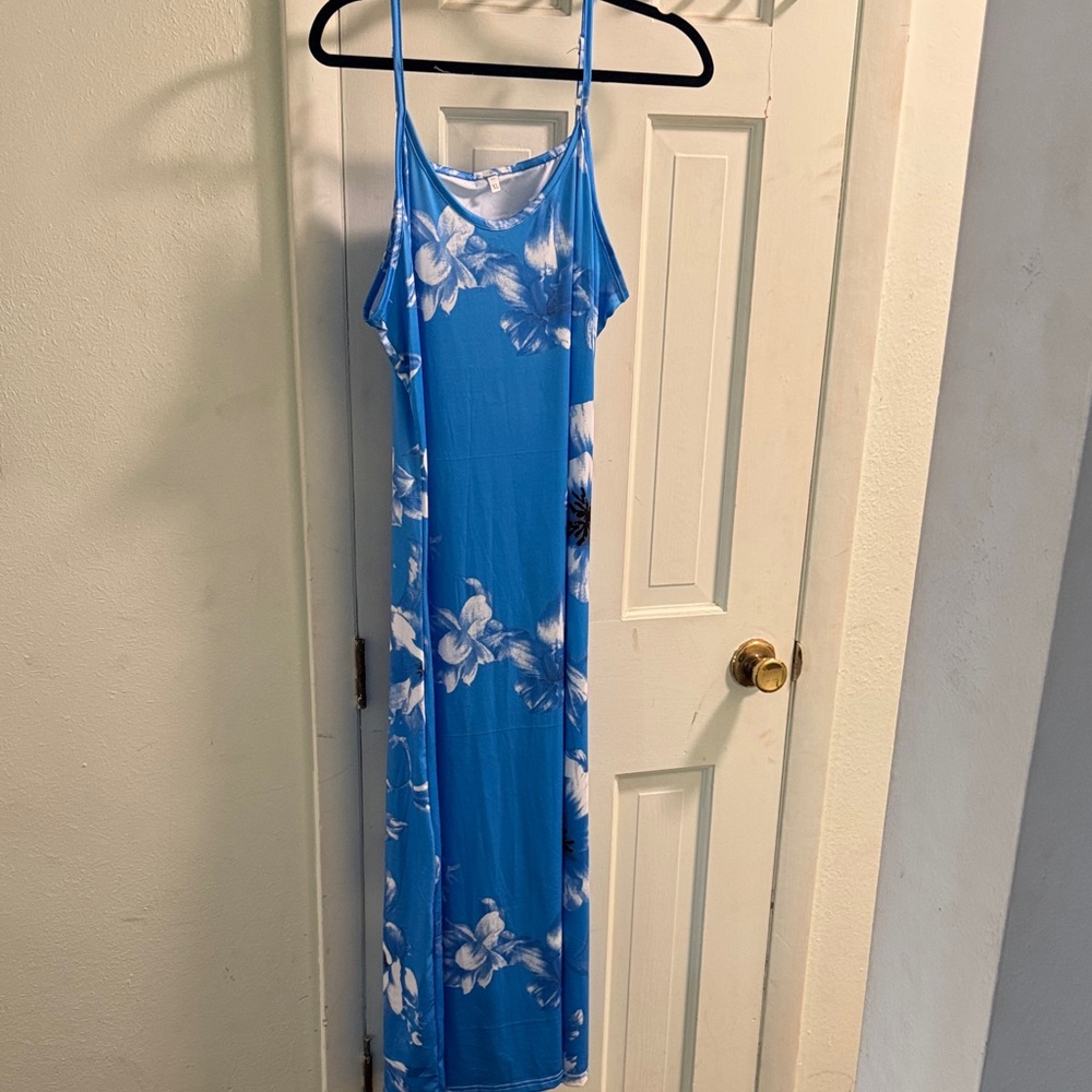 Tropical Blue Floral Spaghetti Strap Dress
